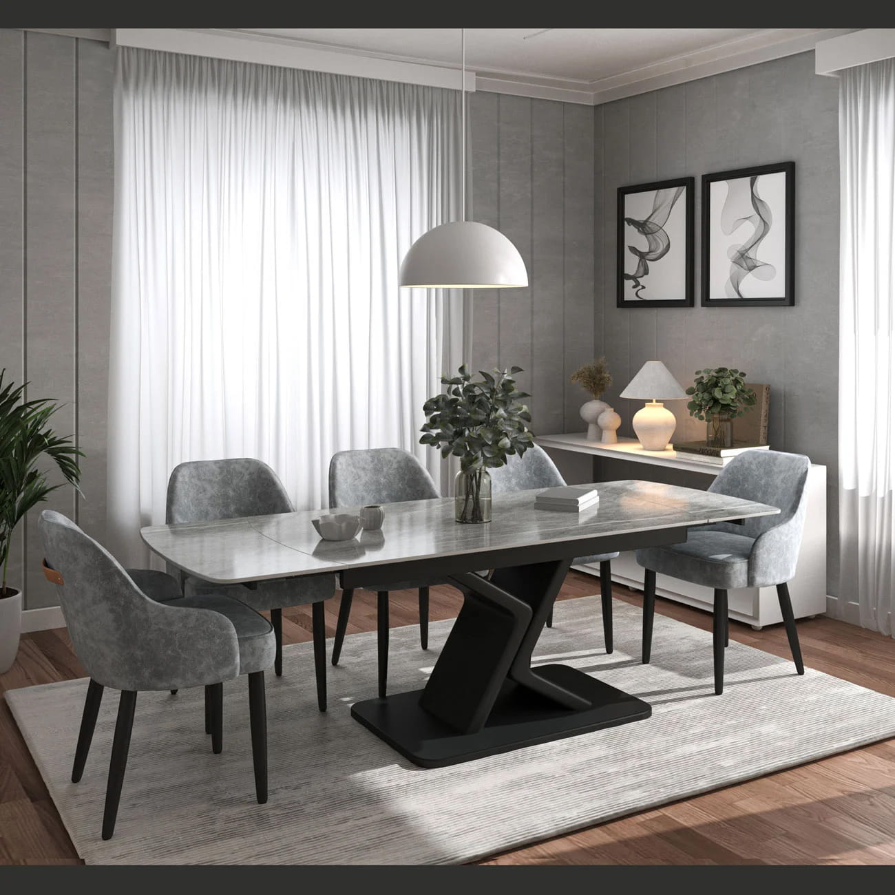 DS-25 .EMILIO TWIST GREY  WITH 6 HARRISON  GREY CHAIR