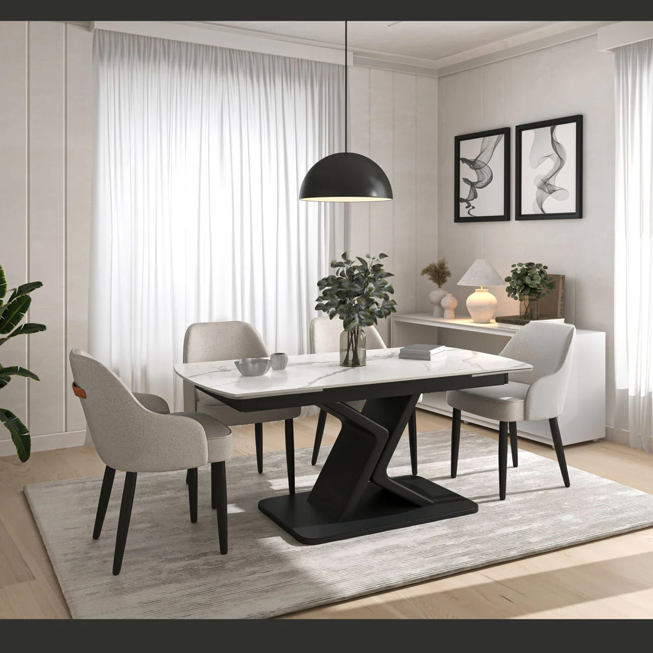 DS-24 .EMILIO TWIST WHITE  WITH 6 HARRISON LIGHT GREY CHAIR