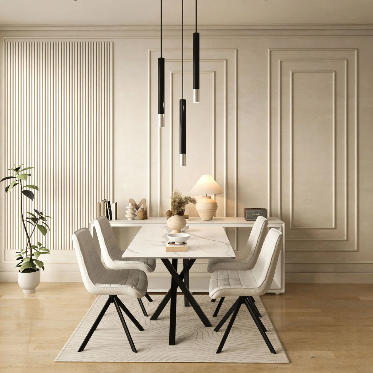DS-5 .AREZZO WHITE WITH 4 LARKIN WHITE CHAIRS DINING SET