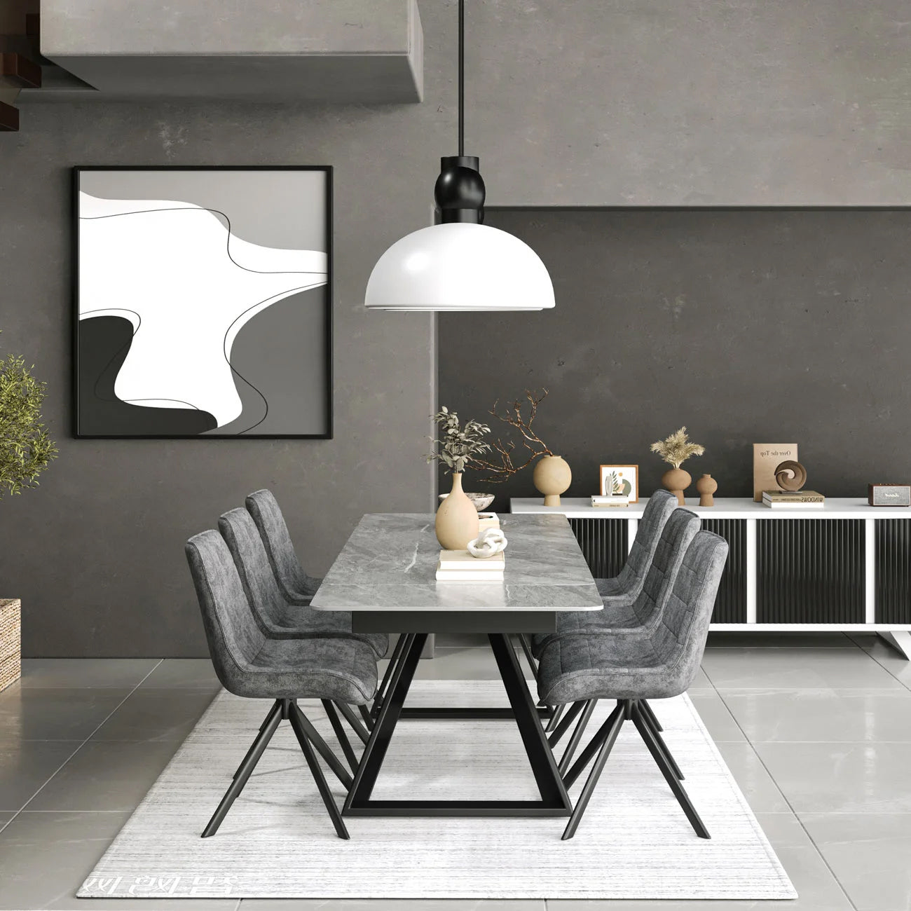 DS-22 .VICENZA TABLE WHITE WITH 6 LARKIN SPIN GREY