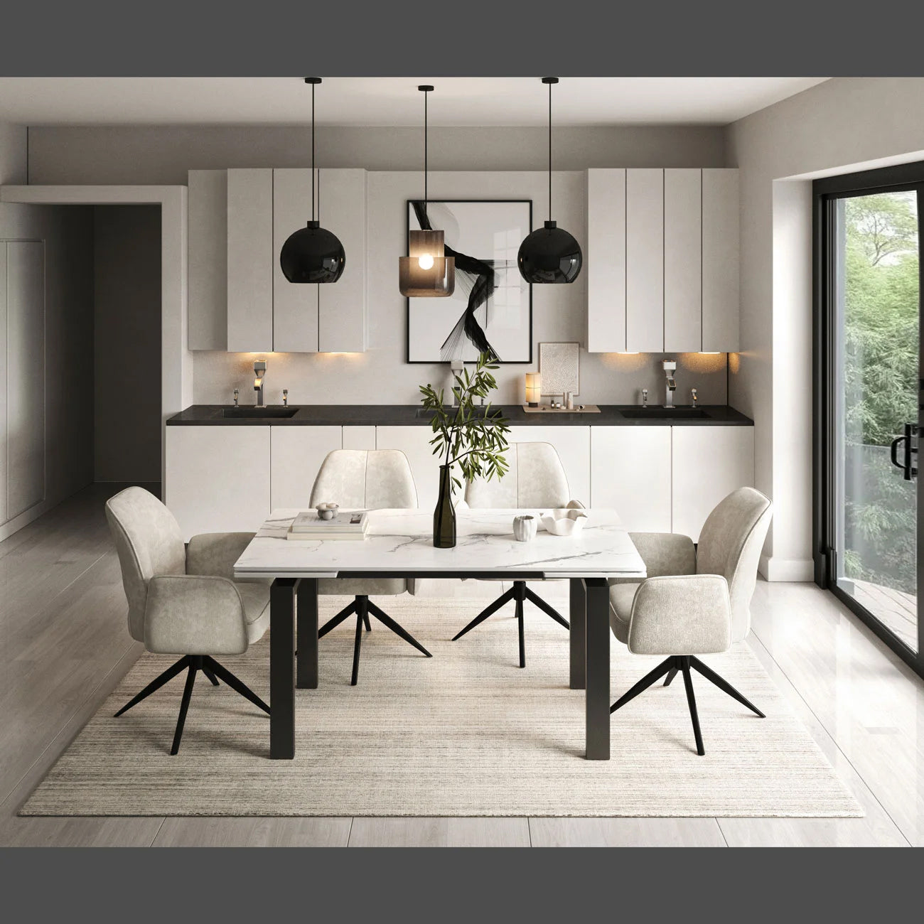 DS-17 .SORRENTO TABLE WHITE WITH 6 VENEZIA CREAM CHAIR