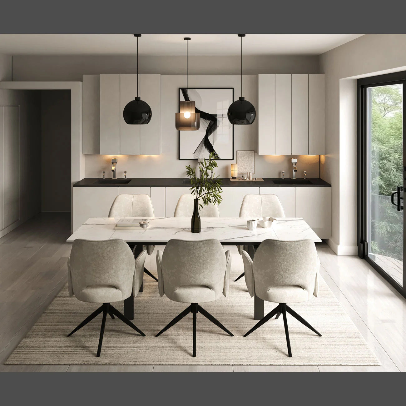 DS-17 .SORRENTO TABLE WHITE WITH 6 VENEZIA CREAM CHAIR