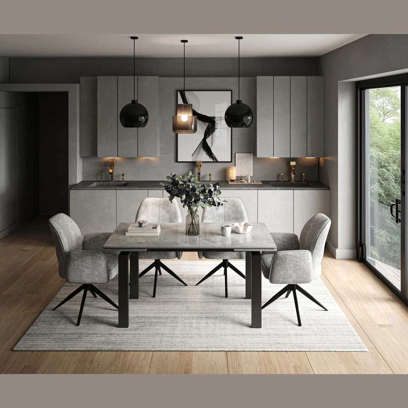 DS-18 .SORRENTO TABLE GREY WITH 6 VENEZIA DC GREY