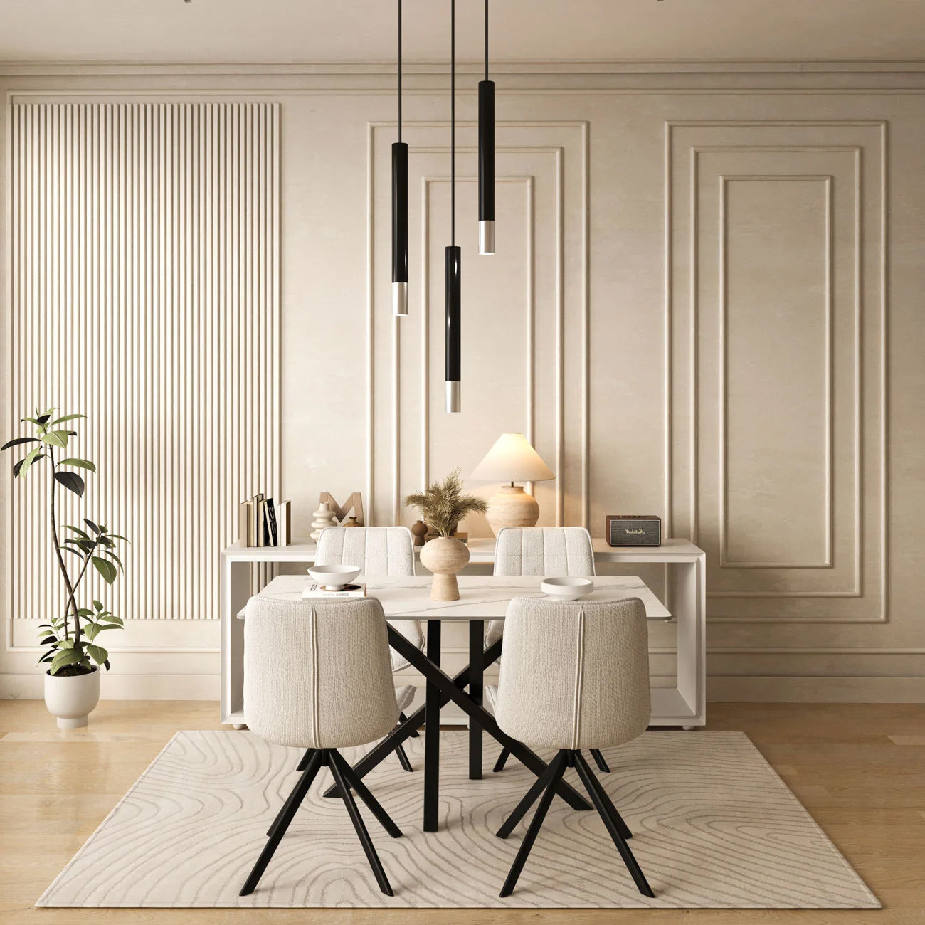 DS-5 .AREZZO WHITE WITH 4 LARKIN WHITE CHAIRS DINING SET