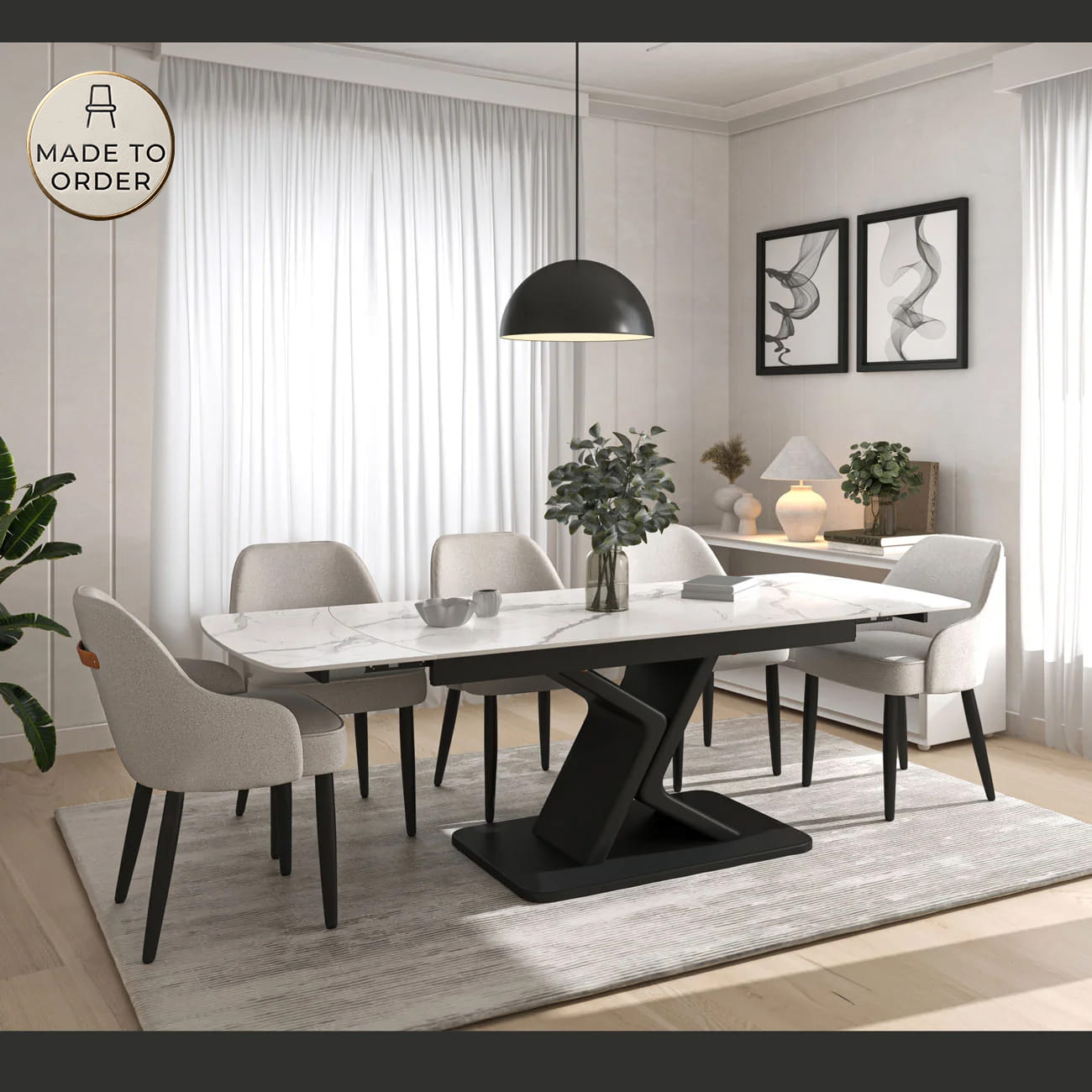 DS-24 .EMILIO TWIST WHITE  WITH 6 HARRISON LIGHT GREY CHAIR