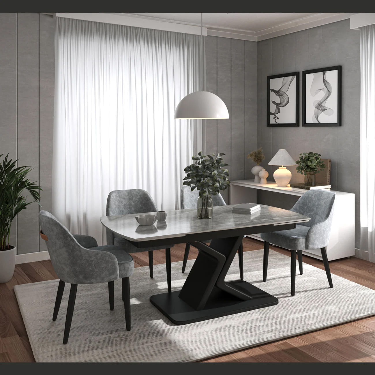 DS-25 .EMILIO TWIST GREY  WITH 6 HARRISON  GREY CHAIR