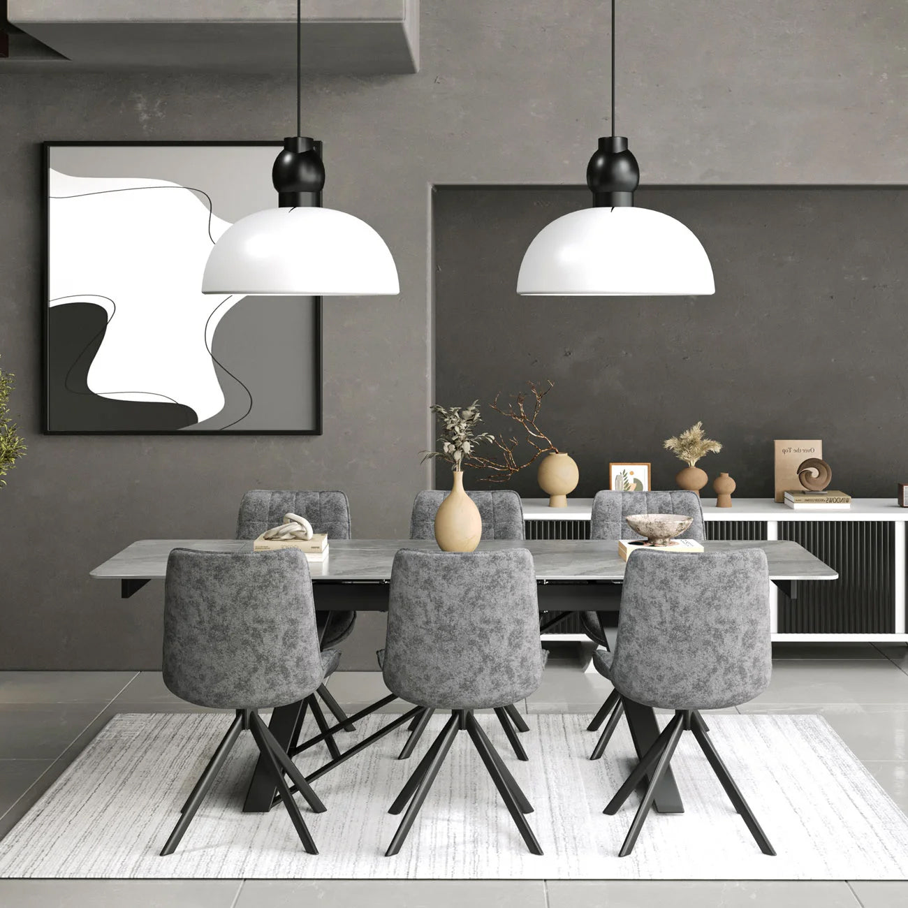 DS-22 .VICENZA TABLE WHITE WITH 6 LARKIN SPIN GREY