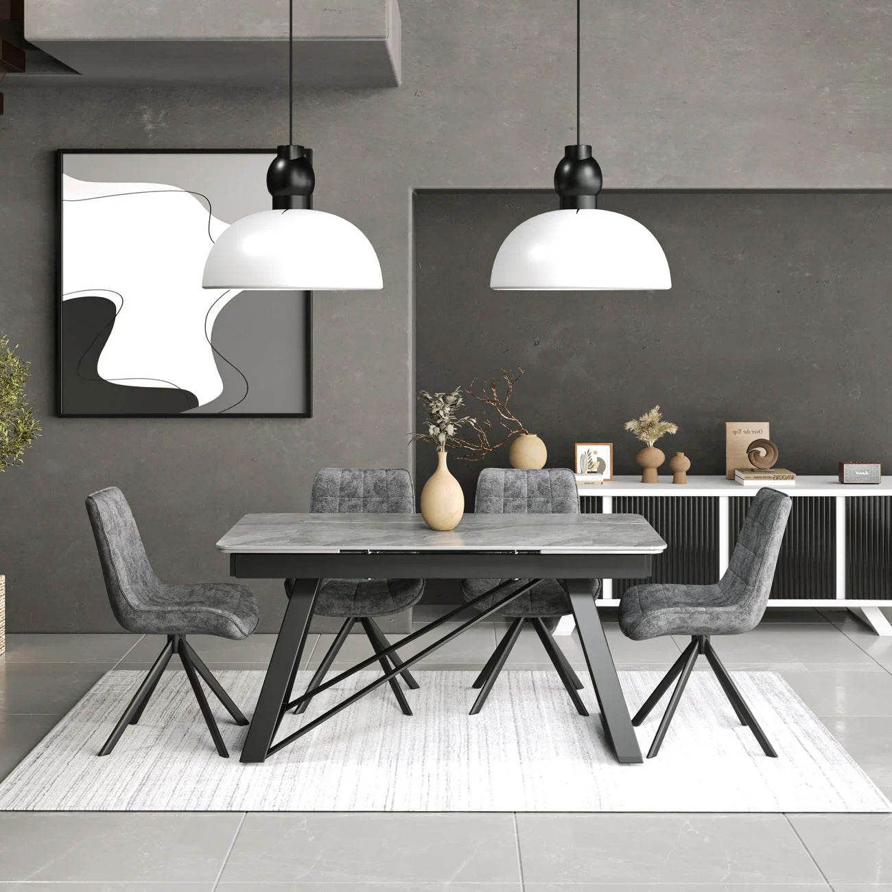DS-22 .VICENZA TABLE WHITE WITH 6 LARKIN SPIN GREY