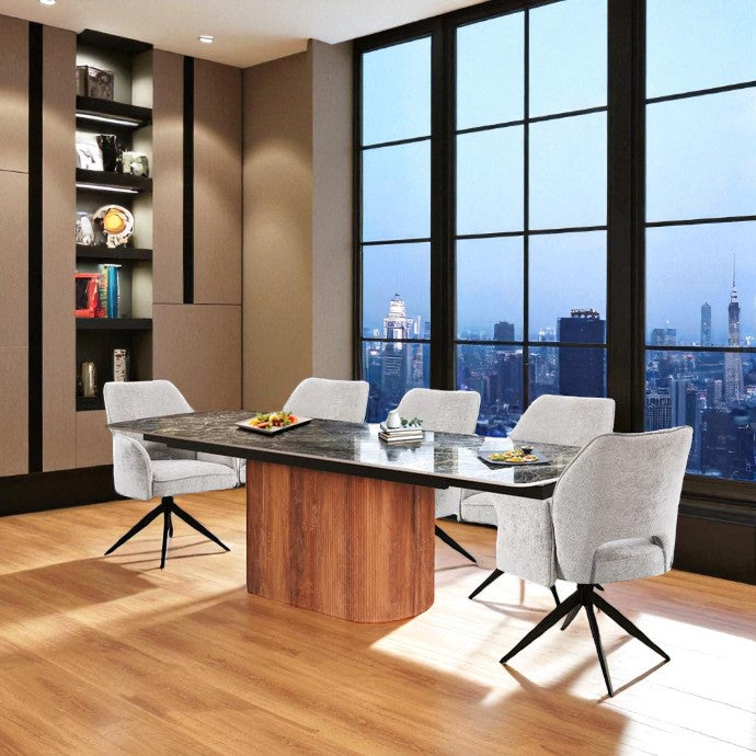 AURELIA WITH PEDISTAL LEGS & 6 VENEZIA GREY CHAIRS DINING SET