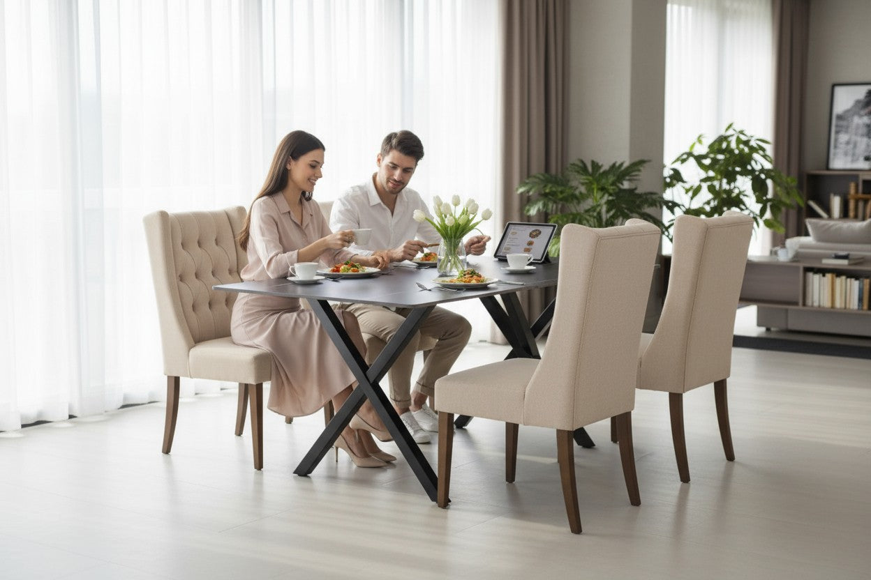 AREZZO WHITE WITH 4 ANDREA GREY CHAIRS DINING SET