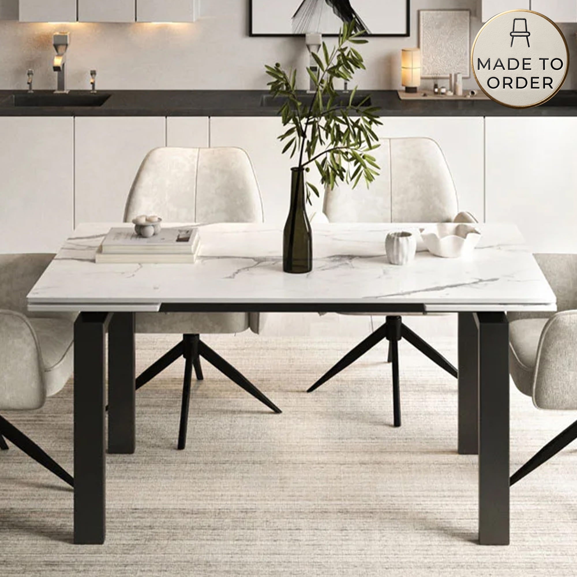 DS-17 .SORRENTO TABLE WHITE WITH 6 VENEZIA CREAM CHAIR