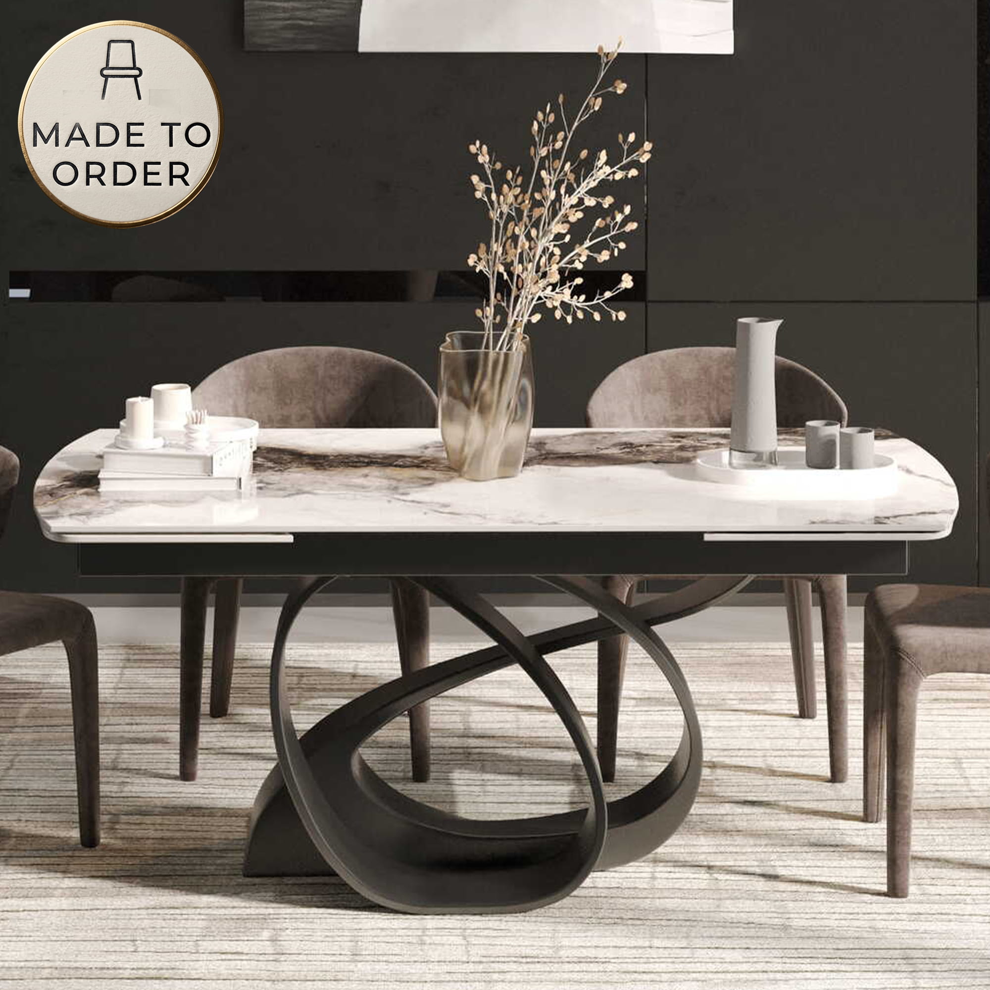 DS-28 .VENEZIA EXTENDABLE DINING TABLE WITH 6 LUNA DARK BROWN CHAIR