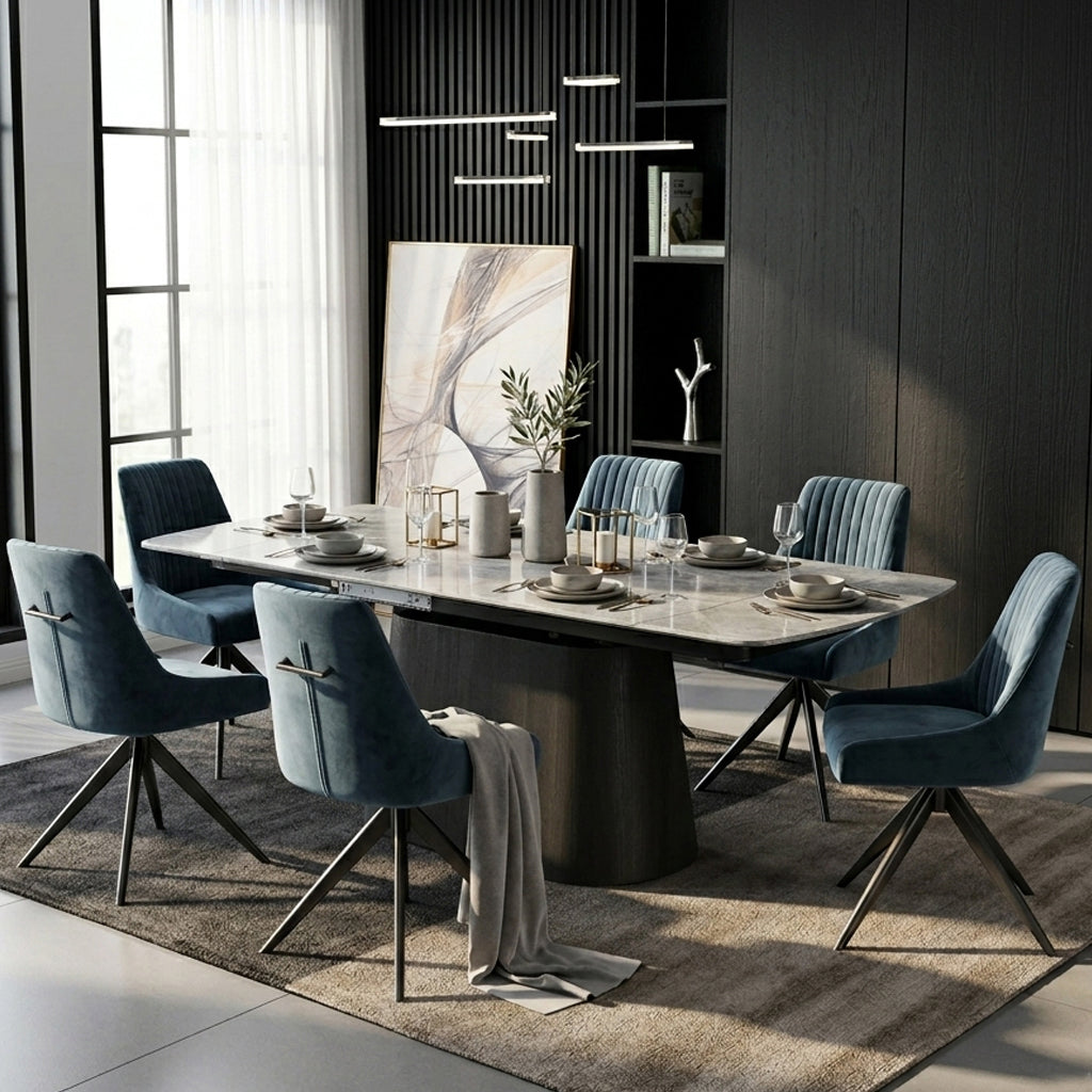 DS-4 .BELLUNO TWIST  TABLE WITH 6 RUSSEL BLUE CHAIR