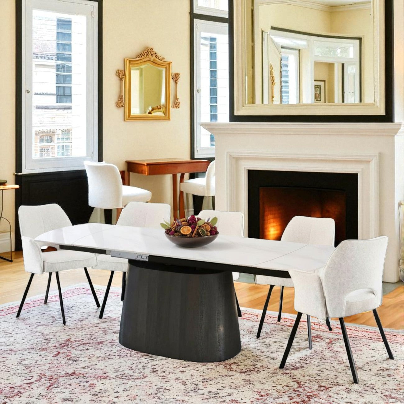 BELLUNO TWIST WHITE WITH 6 VENEZIA  WHITE CHAIRS DINING SET