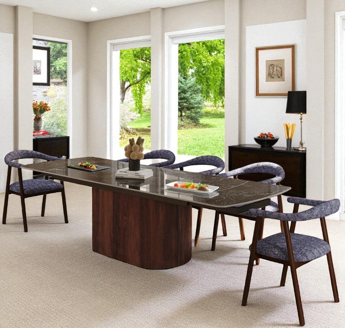 AURELIA  WITH PEDESTIL LEGS BLACK WITH 6 TORINO BLACK CHAIRS DINING SET