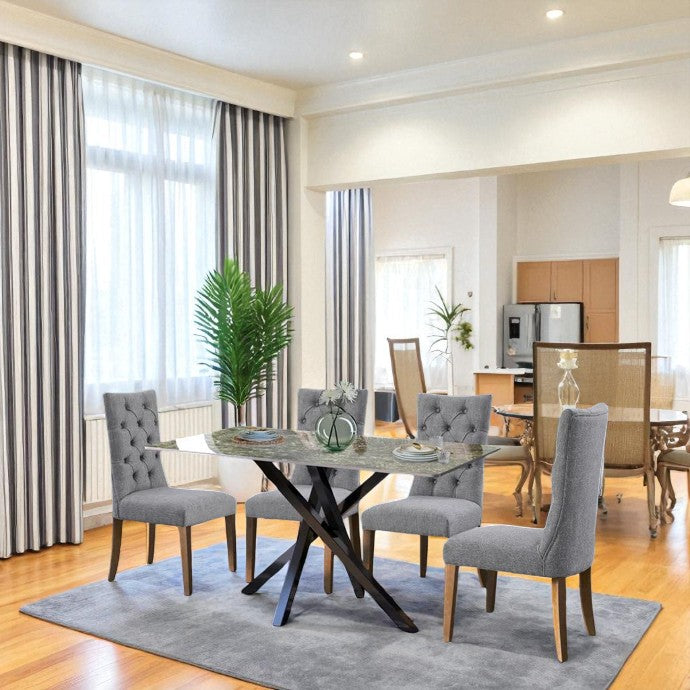 AREZZO WHITE WITH 4 ANDREA LIGHT GREY CHAIRS DINING SET